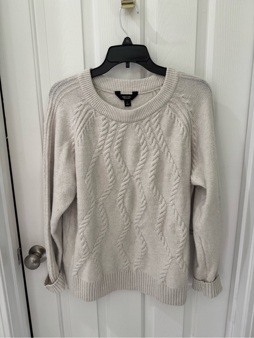 Simply Vera Vera Wang Cream Cable Knit Crewneck Sweater
